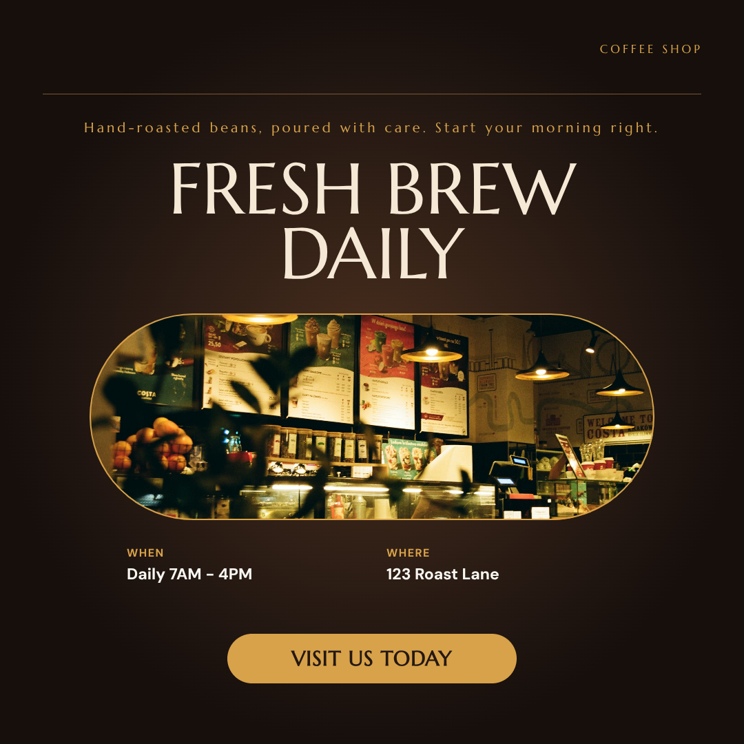 Dark editorial coffee-shop campaign direction promoting fresh daily brews