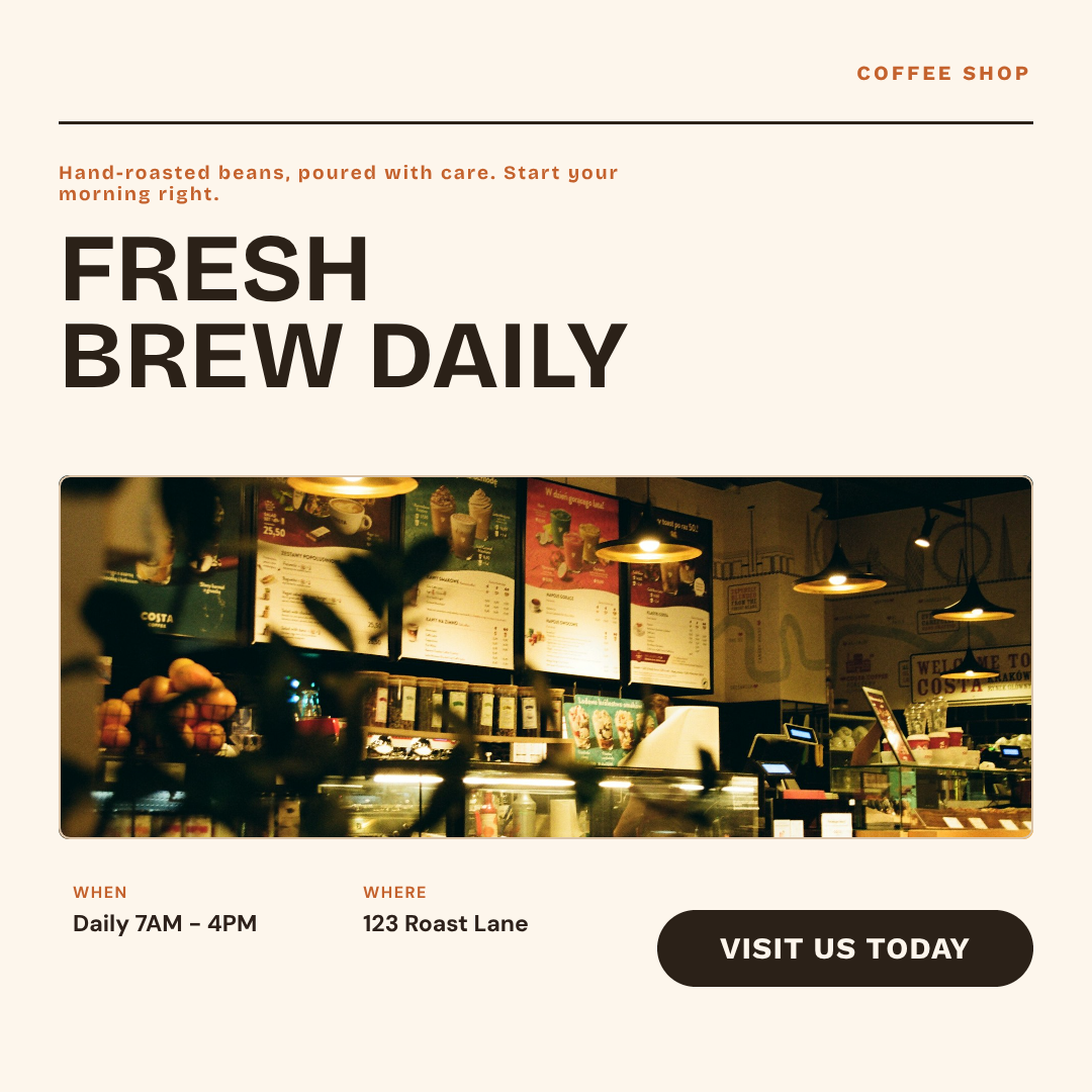 Light minimal coffee-shop campaign direction promoting fresh daily brews