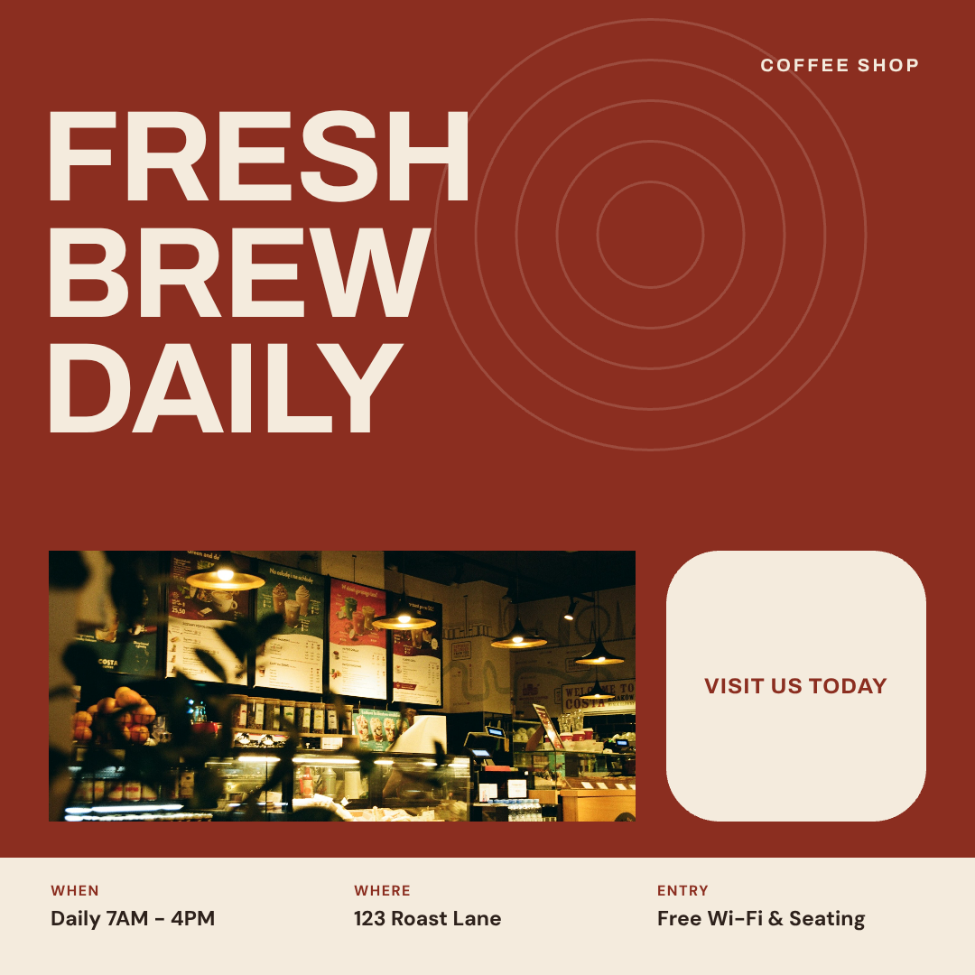Terracotta geometric coffee-shop campaign direction promoting fresh daily brews